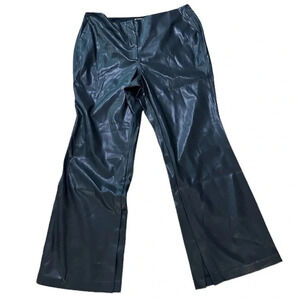 Tanya Taylor Adler Pant Black Straight-Leg Faux Leather w/ Slit at Hem Sz 16 NWT